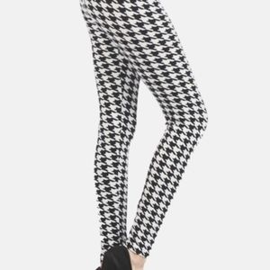 BLACK & White Houndstooth Design Full Length Leggings Size 12-20 NWT